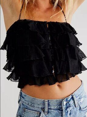 Free People Fp One Fauna Tank Ruffles Tiered Gauzy Crop Top S